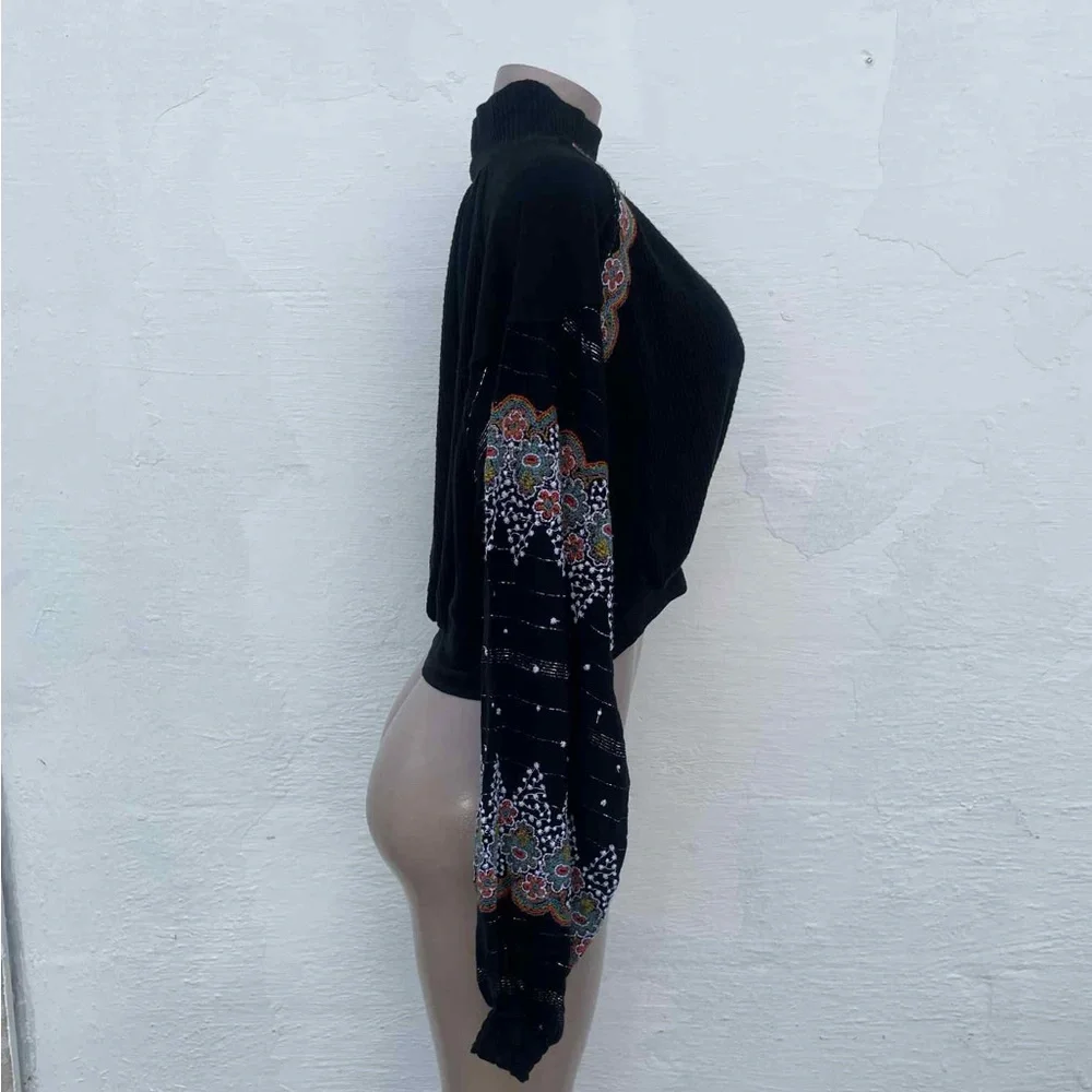 Free People Black Embroidered Blouse